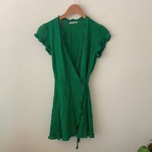 Reformation green & white polka dot wrap dress ☘️